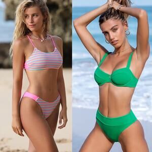 NWT Cupshe Striped Scoop Neck Underwired & Cheeky Bikini Two Piece Bundle Sz S